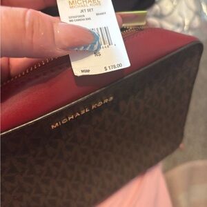Michael Kors Red and Brown Clutch